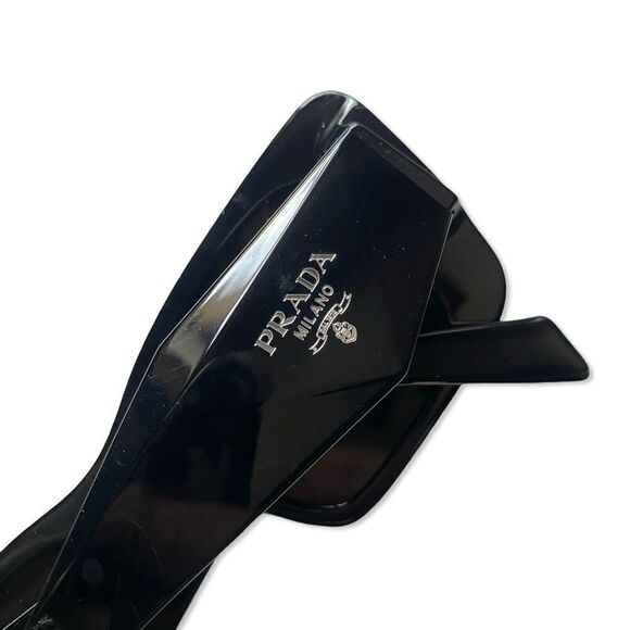 Prada Eyewear black square frame sunglasses logo sides Revolve in case $489 - Picture 6 of 16